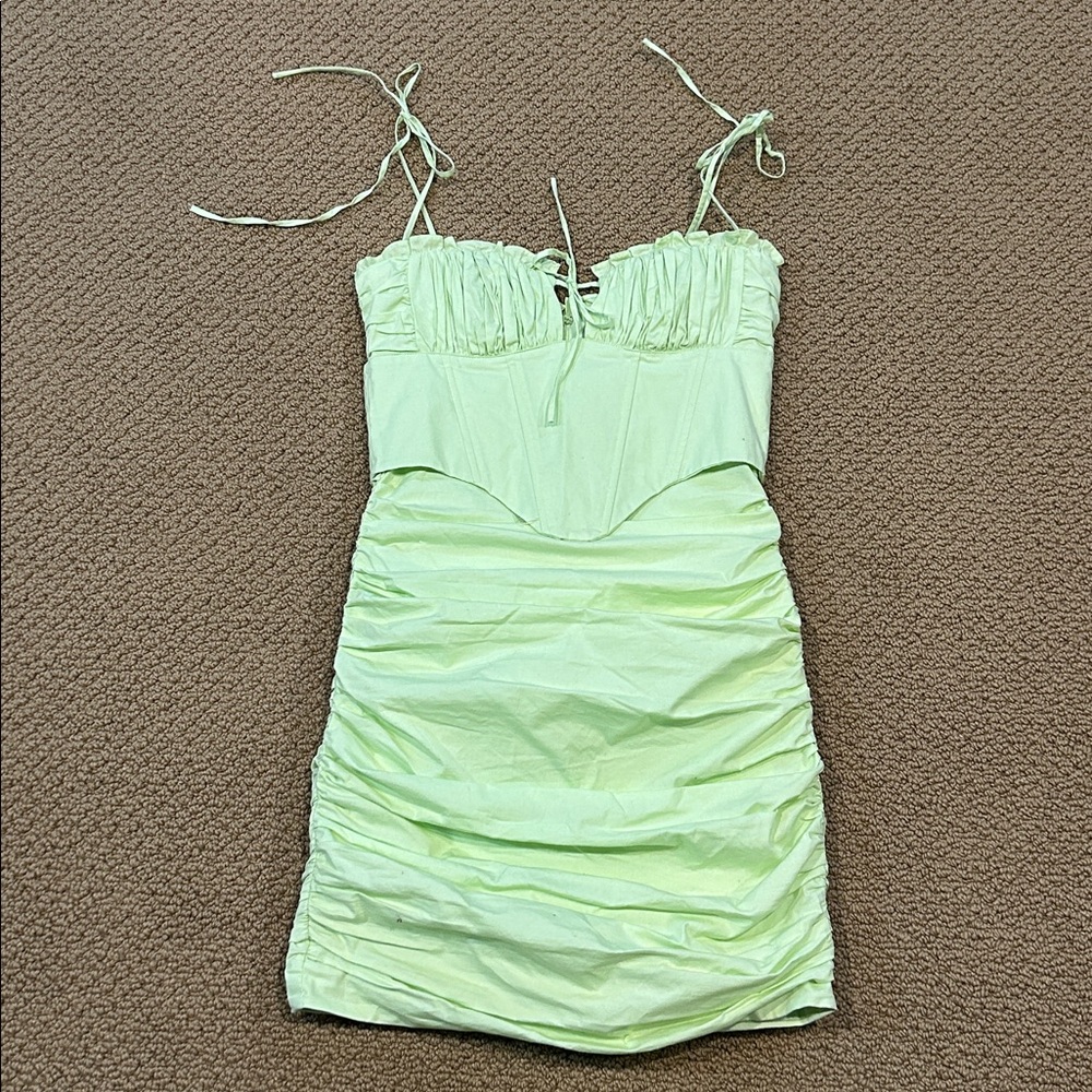 Oh Polly Sunshine Retreat Strappy Corset Mini Dress size 2 Lime Green Bodycon - Picture 1 of 16